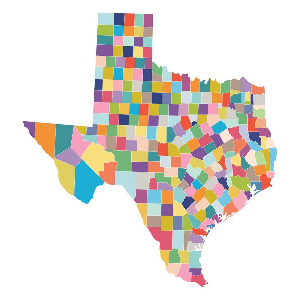 Texas with city map in colorful color. Map of the U.S. state of Texas vector
