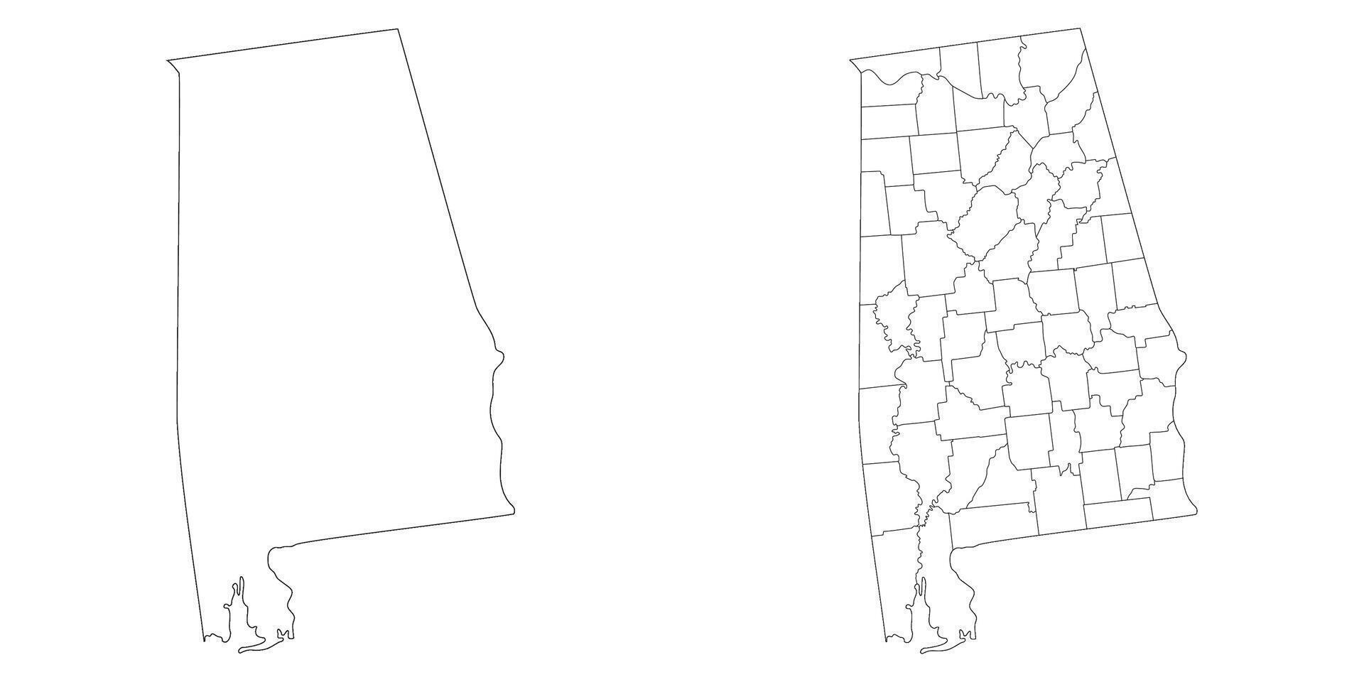 Alabama state map in set white color. Alabama with city map in set white color. vector