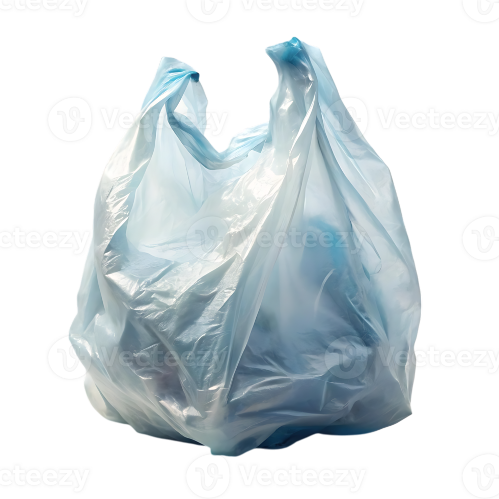 Translucent blue plastic shopping bag isolated on white background is ready for groceries and other items. png