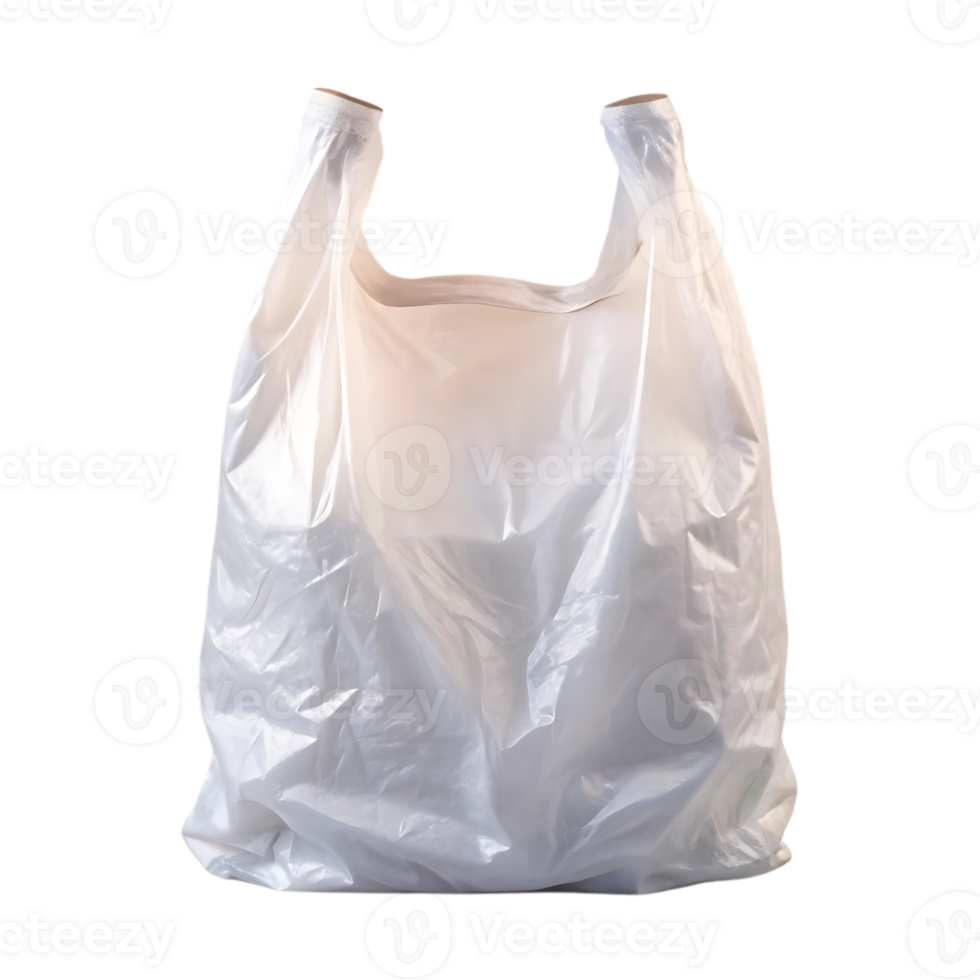 Empty white plastic shopping bag isolated on white background with handles ready for groceries or retail items png