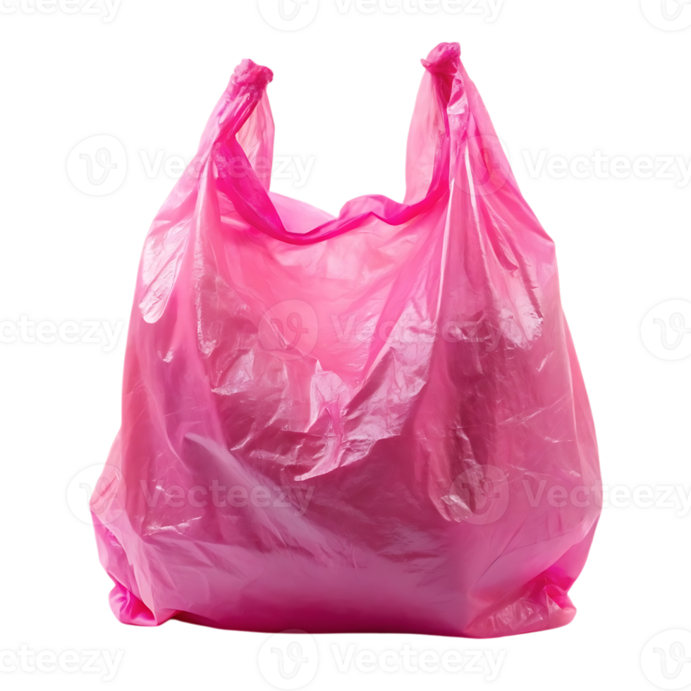 Pink plastic shopping bag isolated on white background is a common container for carrying groceries and other items png