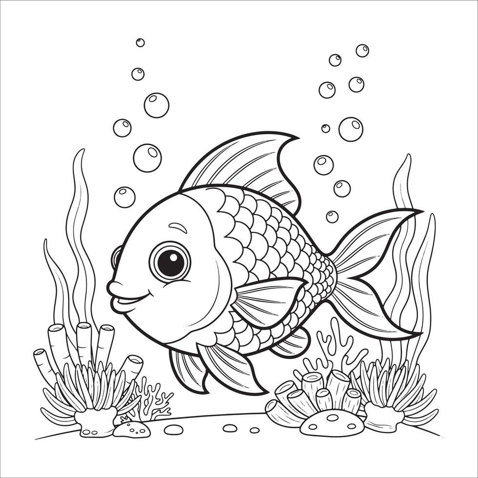 Happy Baby Fish Illustration for Children Marine Activity Book vector