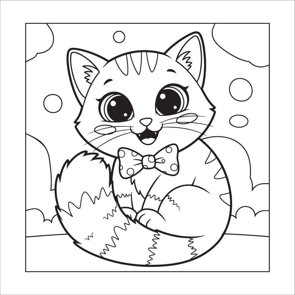 Cute Kitten Coloring Page for Kids Adorable Cartoon Cat Outline vector