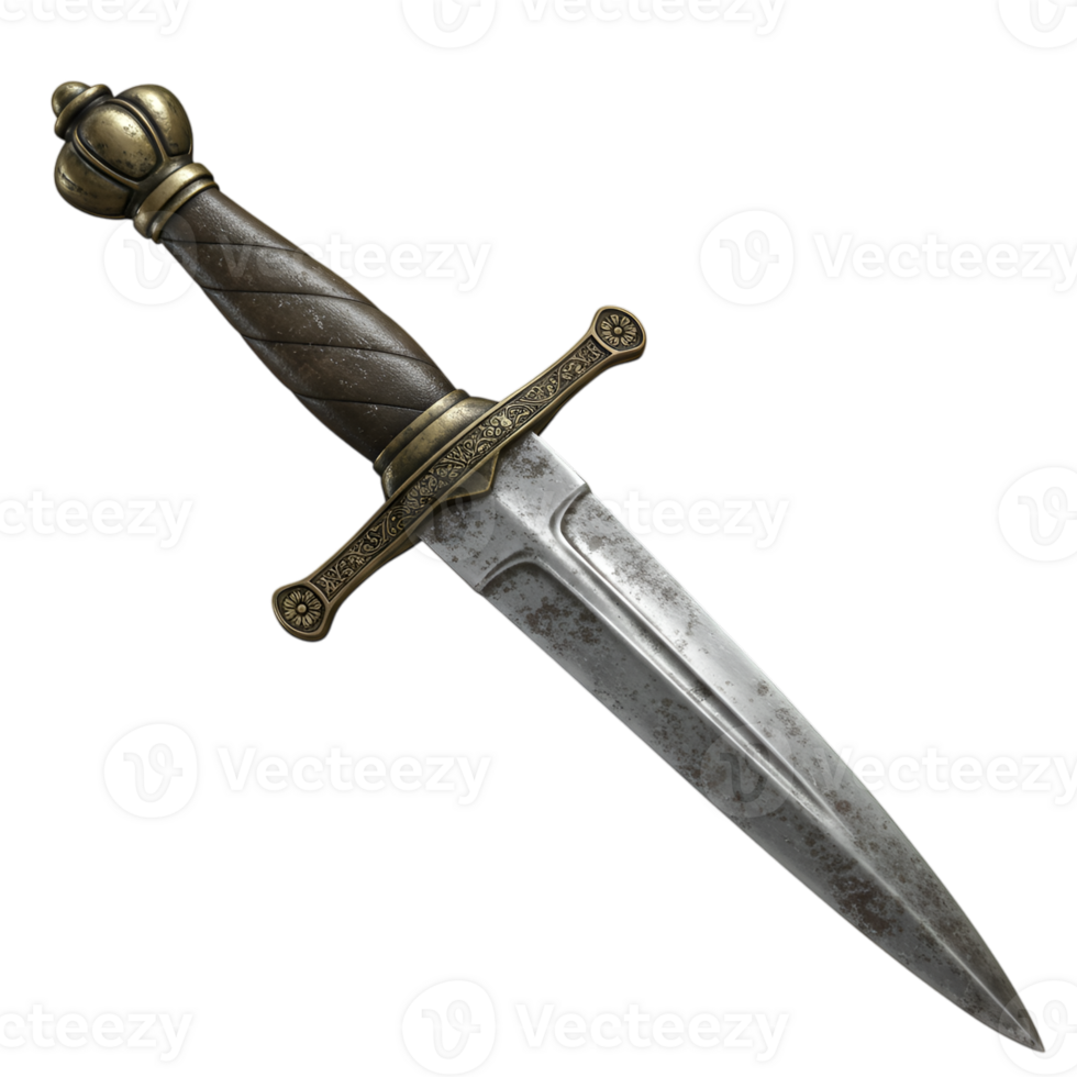 Antique Royal Dagger Isolated on Transparent Background, A Symbol of Power and Authority with Intricate Gold Details and a Sharp, Polished Blade png