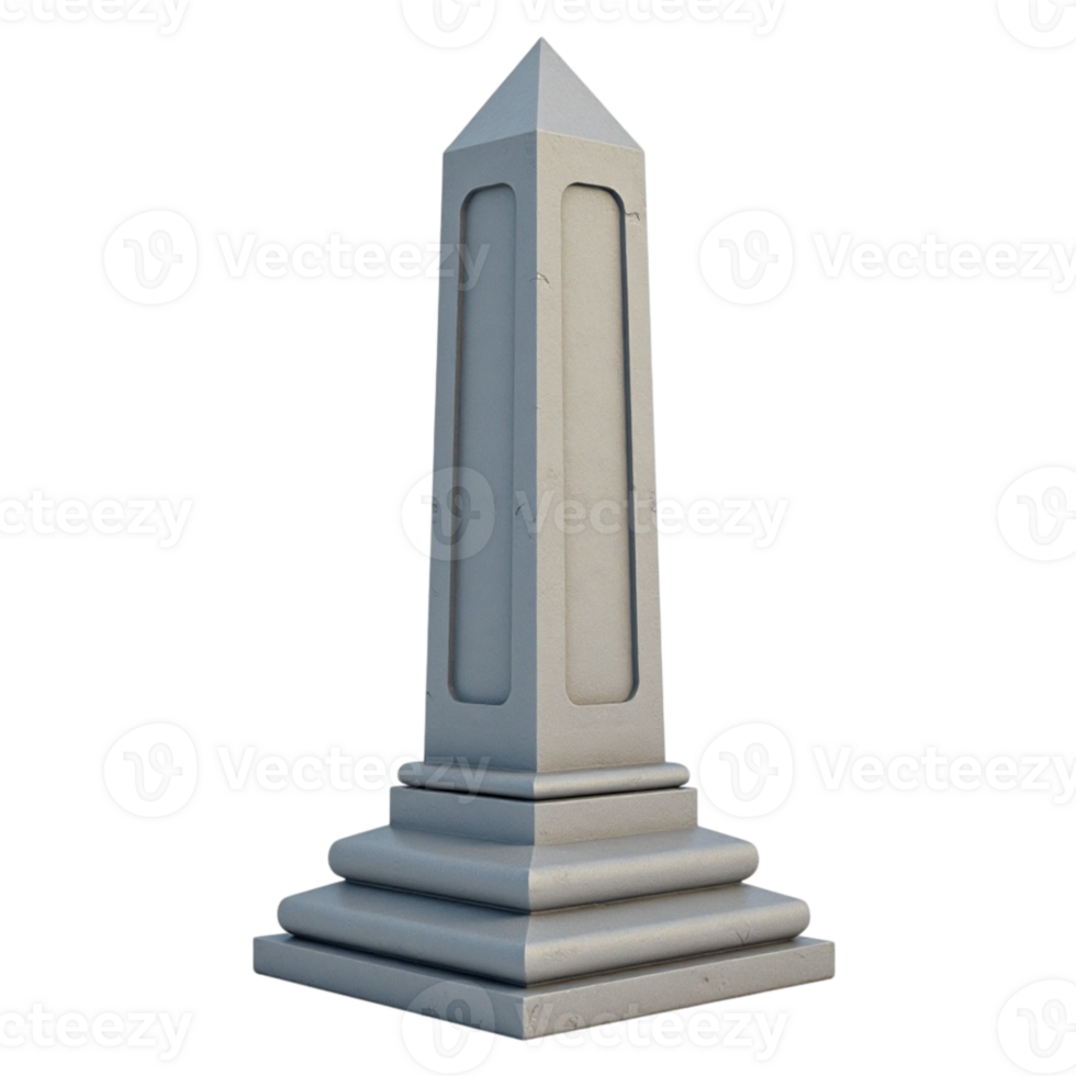 3D Render of a Grey Stone Obelisk Monument on Black Background File png