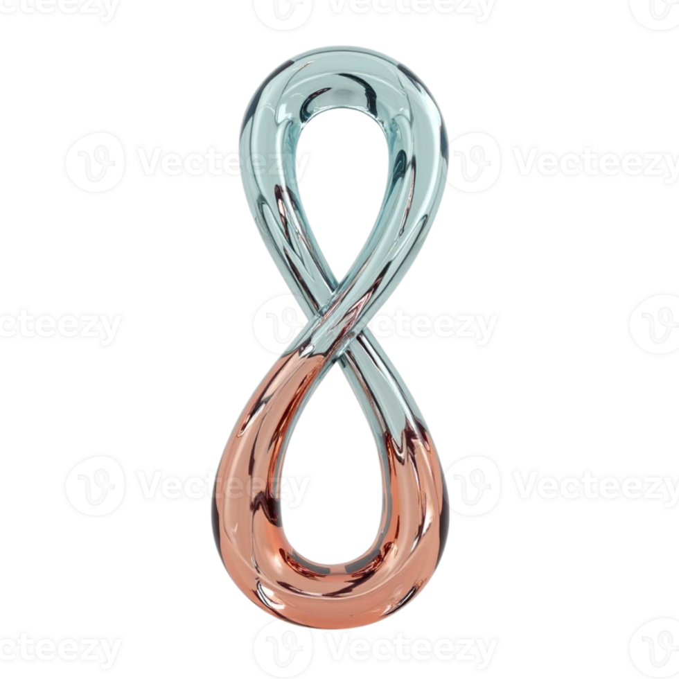 3D Rendered Abstract Infinity Symbol with Metallic and Glassy Elements Transparent Background png