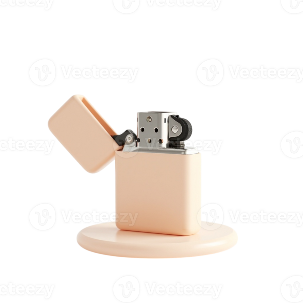 3D Rendered Beige Lighter Object with Open Lid Standing on a Base Isolated on a Transparent Background png