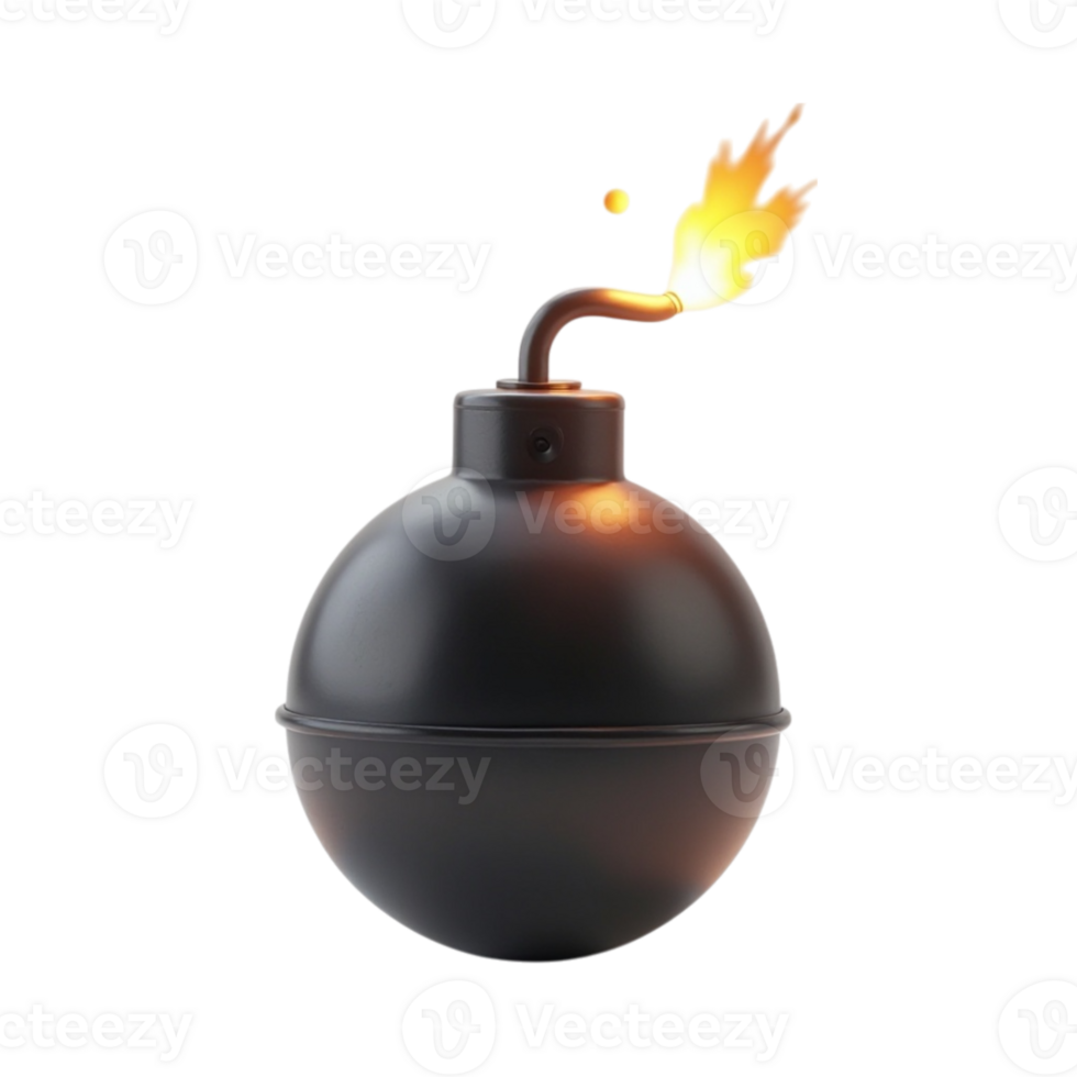 3D Rendered Cartoon Style Black Bomb Icon with Lit Fuse and Flame on Transparent Background png