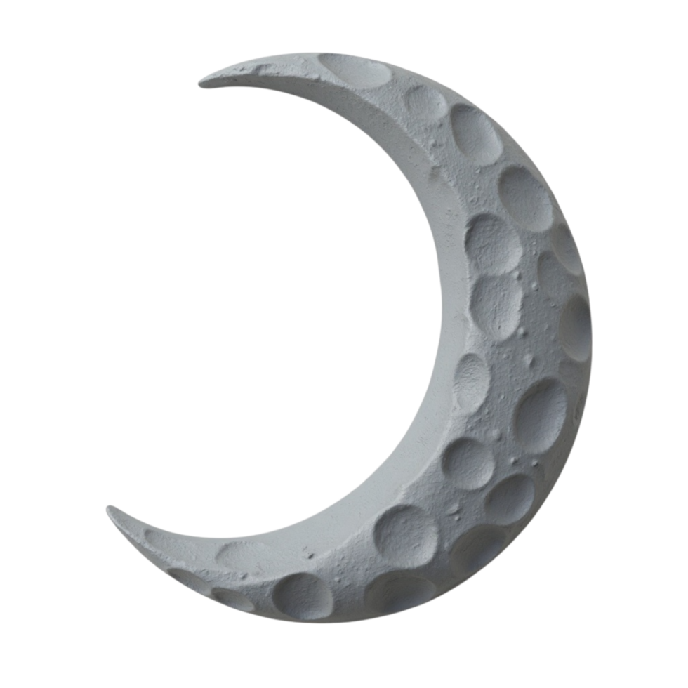 3D Rendered Detailed Crescent Moon with Craters Texture Against Dark Background png
