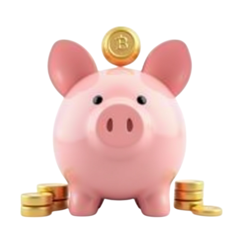 3D Rendered Piggy Bank Saving Bitcoin and Gold Coins Concept on Transparent Background png
