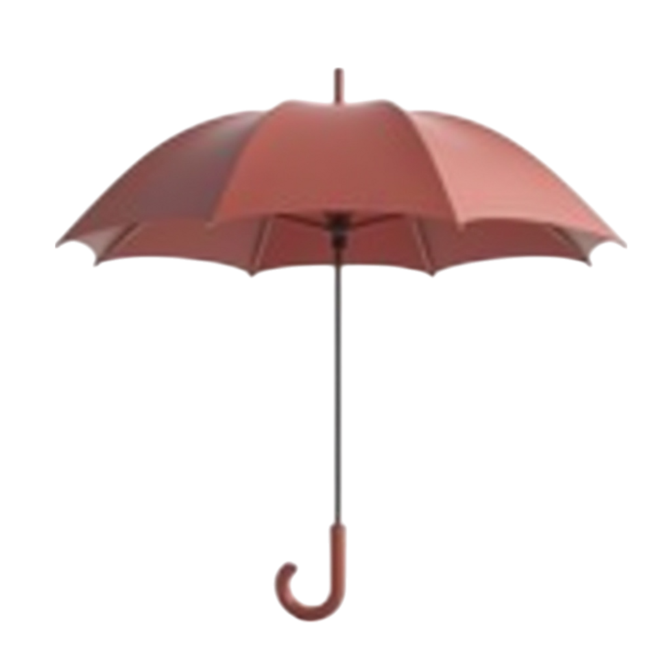 3D Rendered Reddish-Brown Umbrella with Hook Handle Isolated Object Transparent Background png