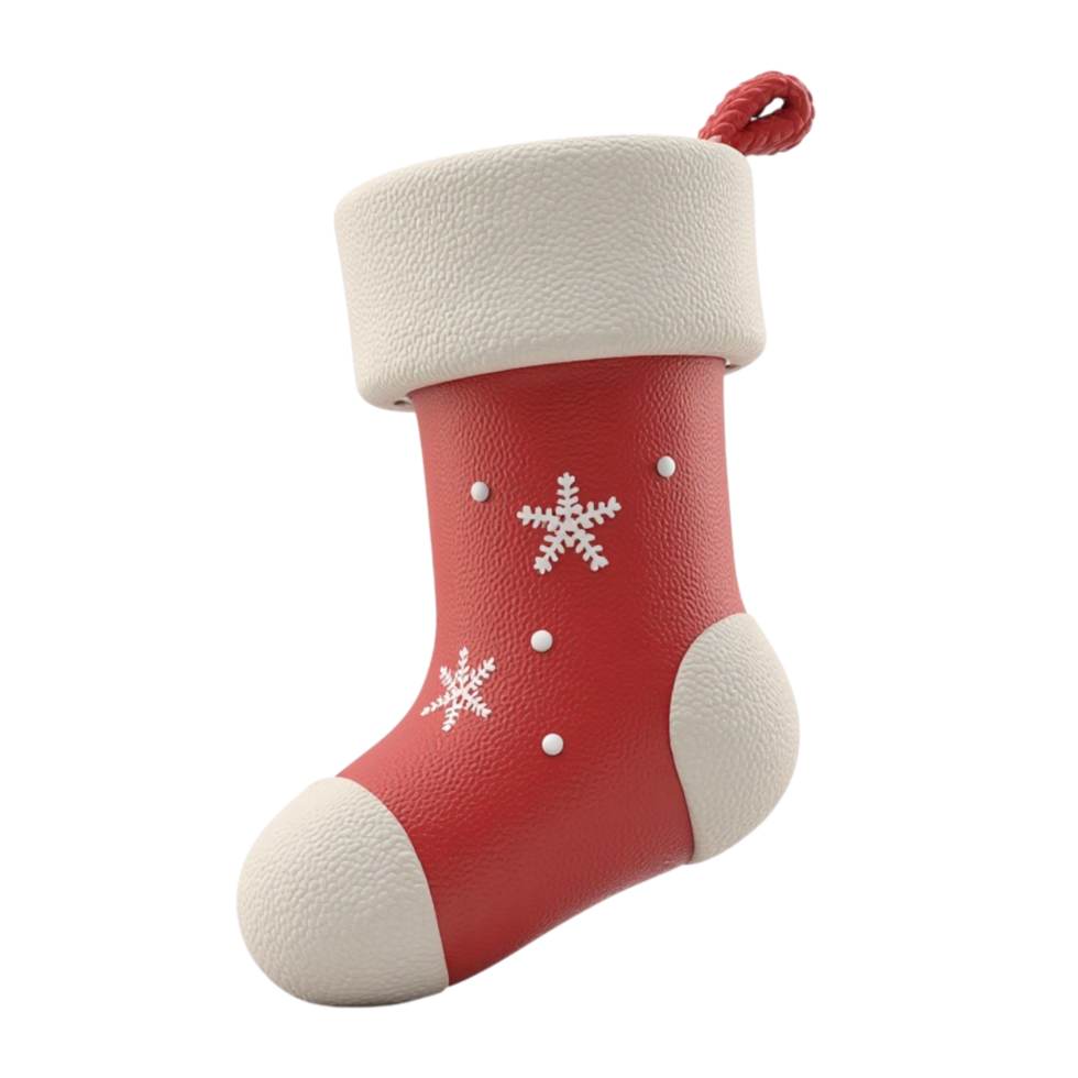 3D Render of a Festive Red Christmas Stocking with White Snowflakes on a Transparent Background png
