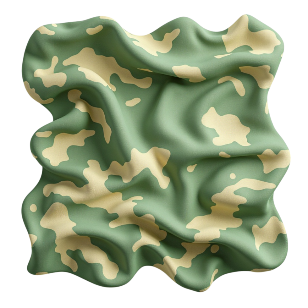 3D rendering of wavy camouflage fabric texture object with transparent background png