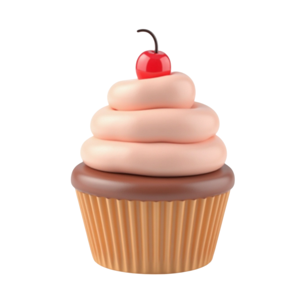 3D Rendered Cupcake with Pink Frosting and Cherry Isolated on Transparent Background png
