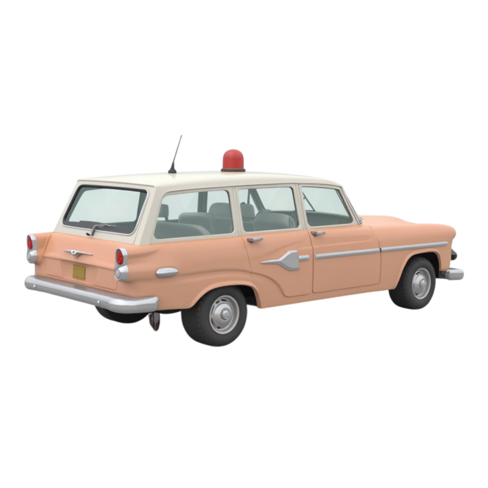3D Rendered Vintage Pink Station Wagon with Siren and Transparent Background png