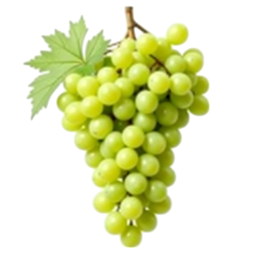 A vibrant bunch of fresh green grapes with a single leaf presented on a transparent background png