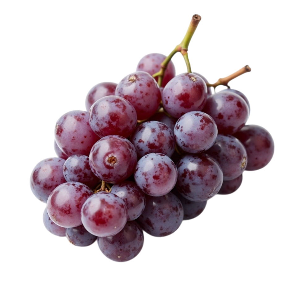 A vibrant cluster of fresh red grapes isolated on a black background, offered as a transparent file. png