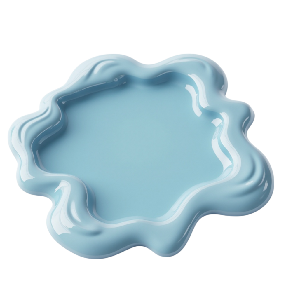 Abstract 3D render of a light blue organic wavy shape object with transparent background png