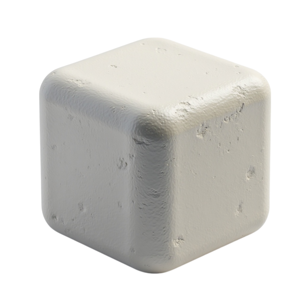 A Simple White Cubic Shape Object with Rounded Corners and Textured Surface Isolated on Transparent Background as a File png