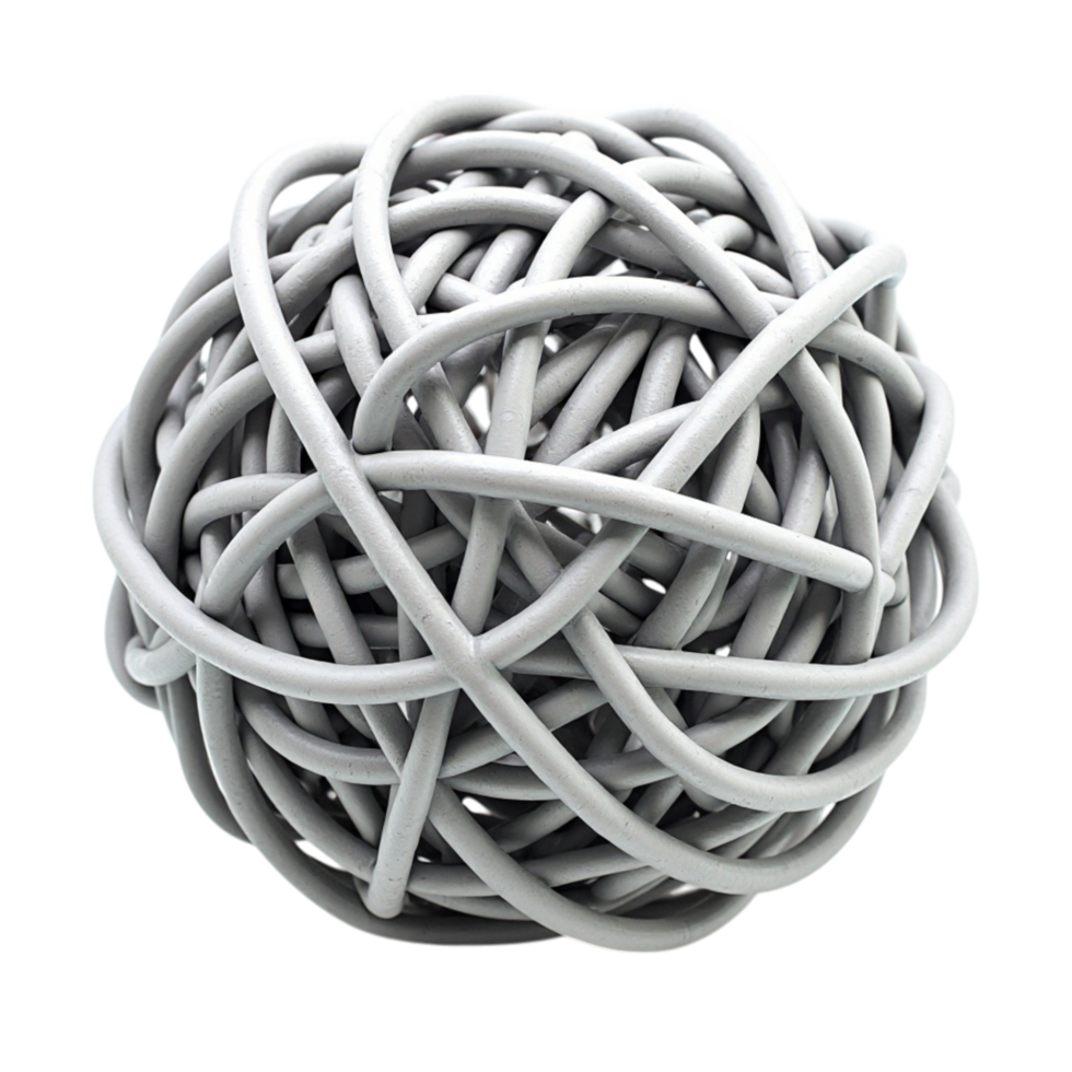 Abstract 3D structure of tangled wires forming a complex network sphere on transparent background png