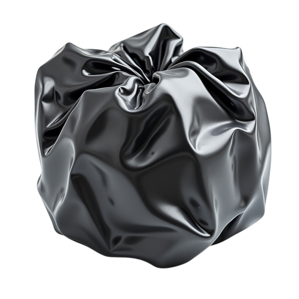Abstract Shiny Dark Metallic Crumpled Bag Object Reflective Luxury Texture 3D Render Transparent File Isolated png