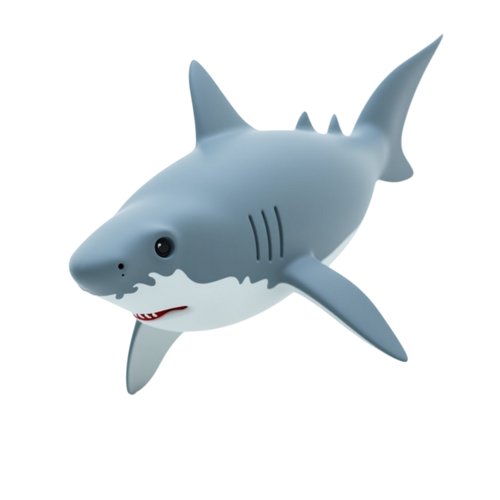Adorable 3D cartoon style great white shark swimming digital render isolated transparent background png