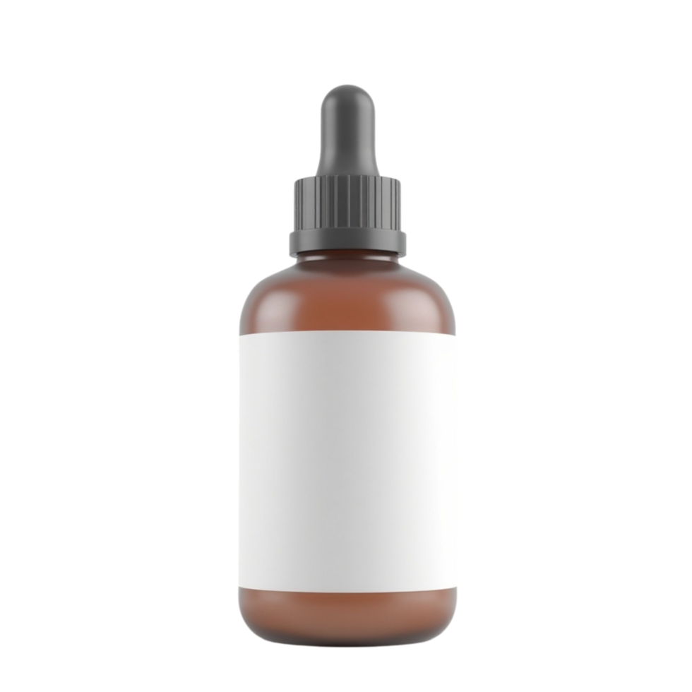 Amber Glass Dropper Bottle Mockup with Blank Label on Transparent Background for Skincare Medicine Oil png