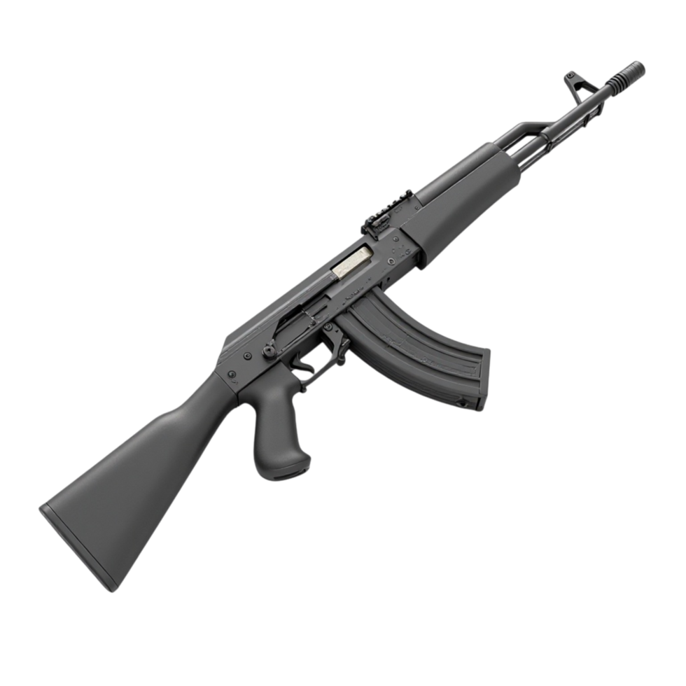 Black assault rifle firearm weapon isolated on black background studio shot image with transparent background png