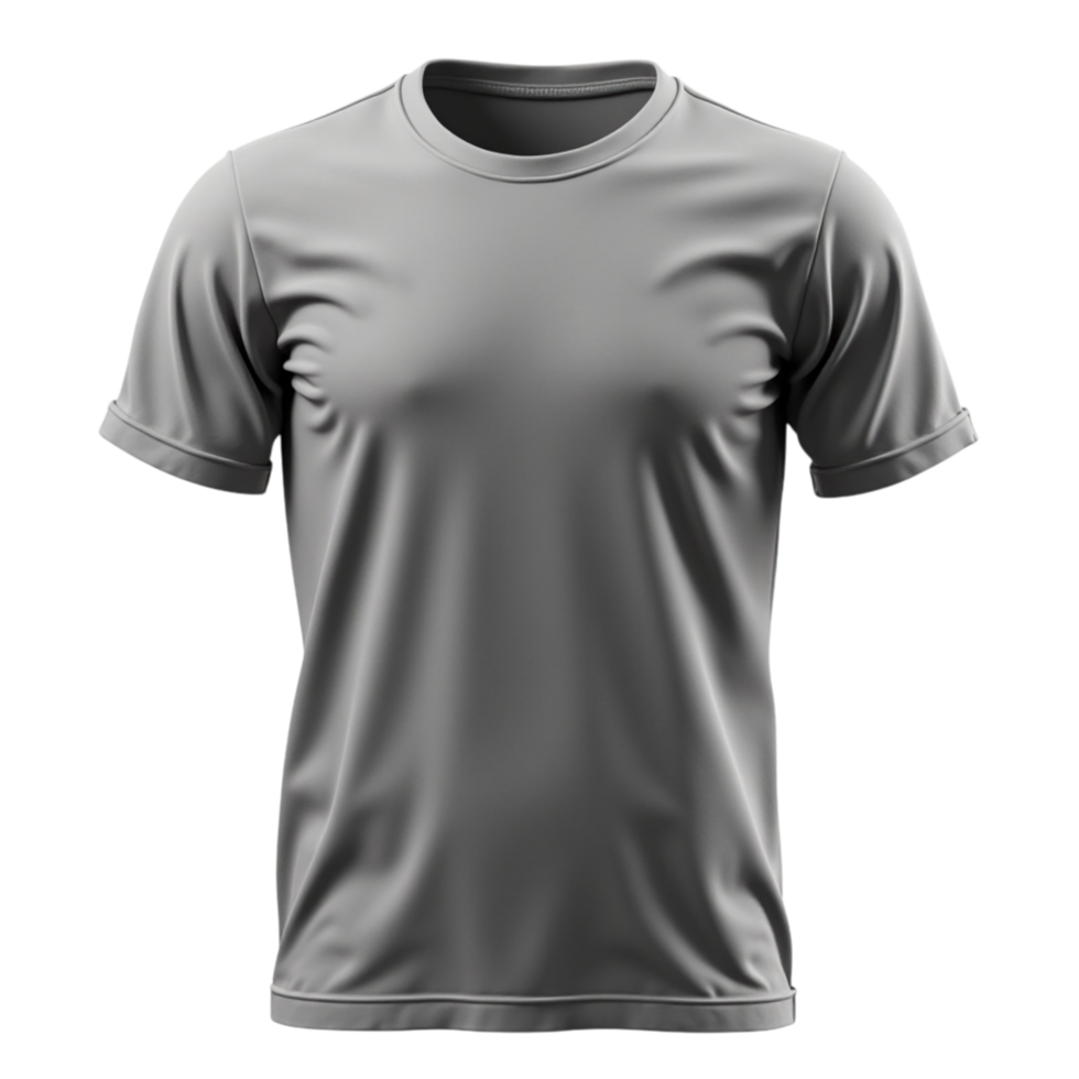 Blank Grey T-Shirt Mockup Template Front View 3D Render Transparent Background png