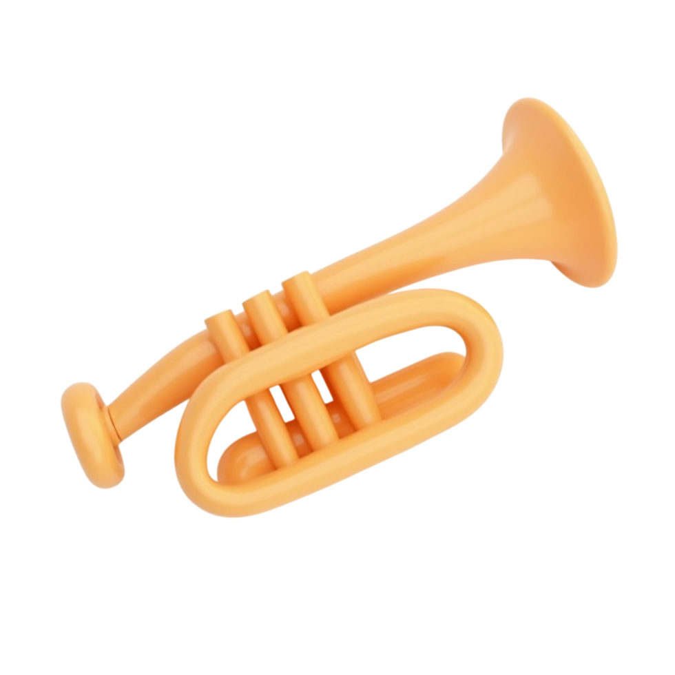 Bright Orange Glossy 3D Rendered Toy Trumpet Graphic Element on Transparent Background png