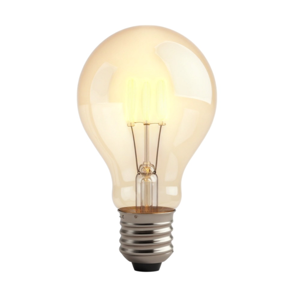 Brightly Glowing Classic Light Bulb Illuminating on a Pure Black Transparent Background png