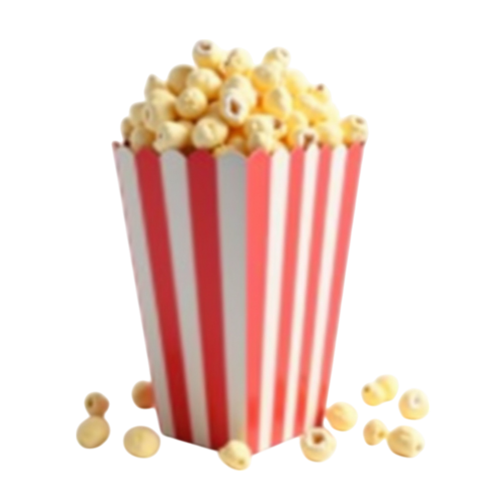 Cinema style popcorn in a classic striped bucket with transparent background file png