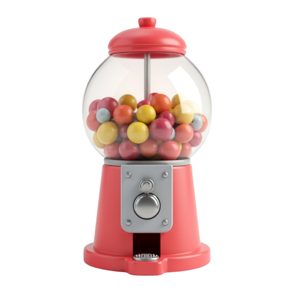 Classic Red Gumball Machine Filled with Bright Colorful Candies on Transparent Background png