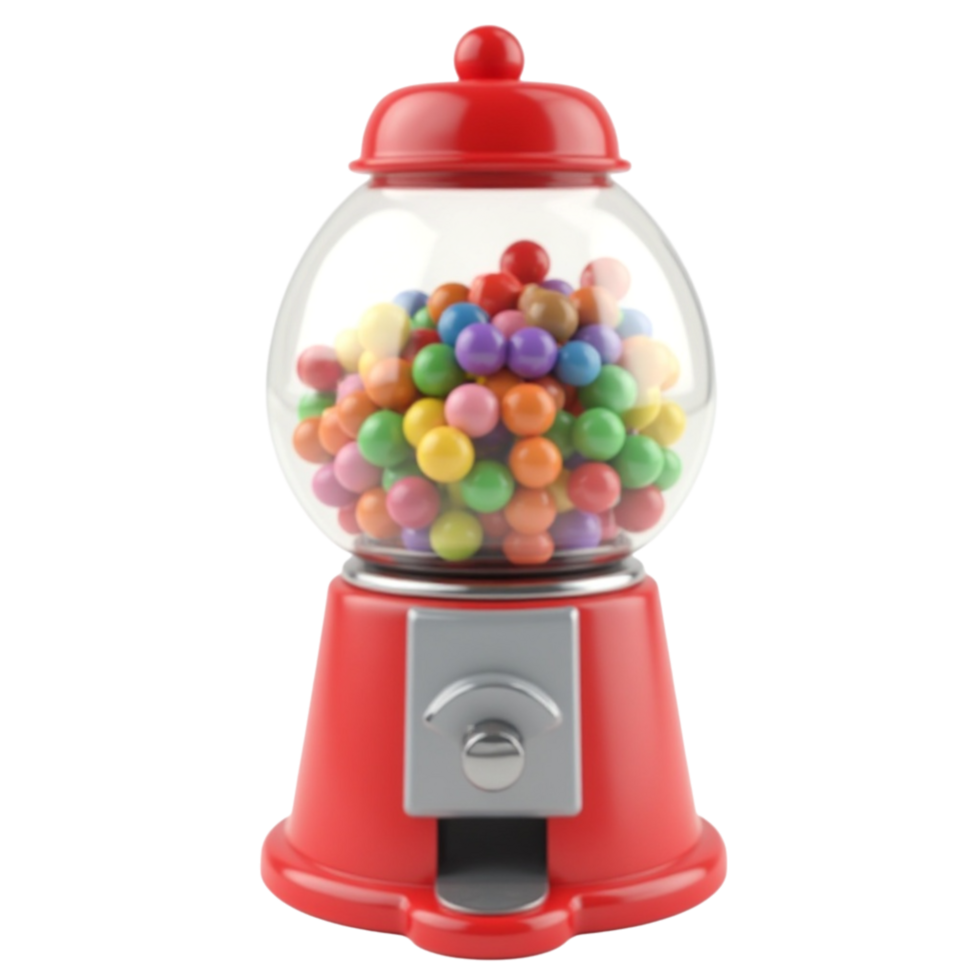 Classic Red Gumball Machine with Colorful Candies and Transparent Background 3D Rendering png