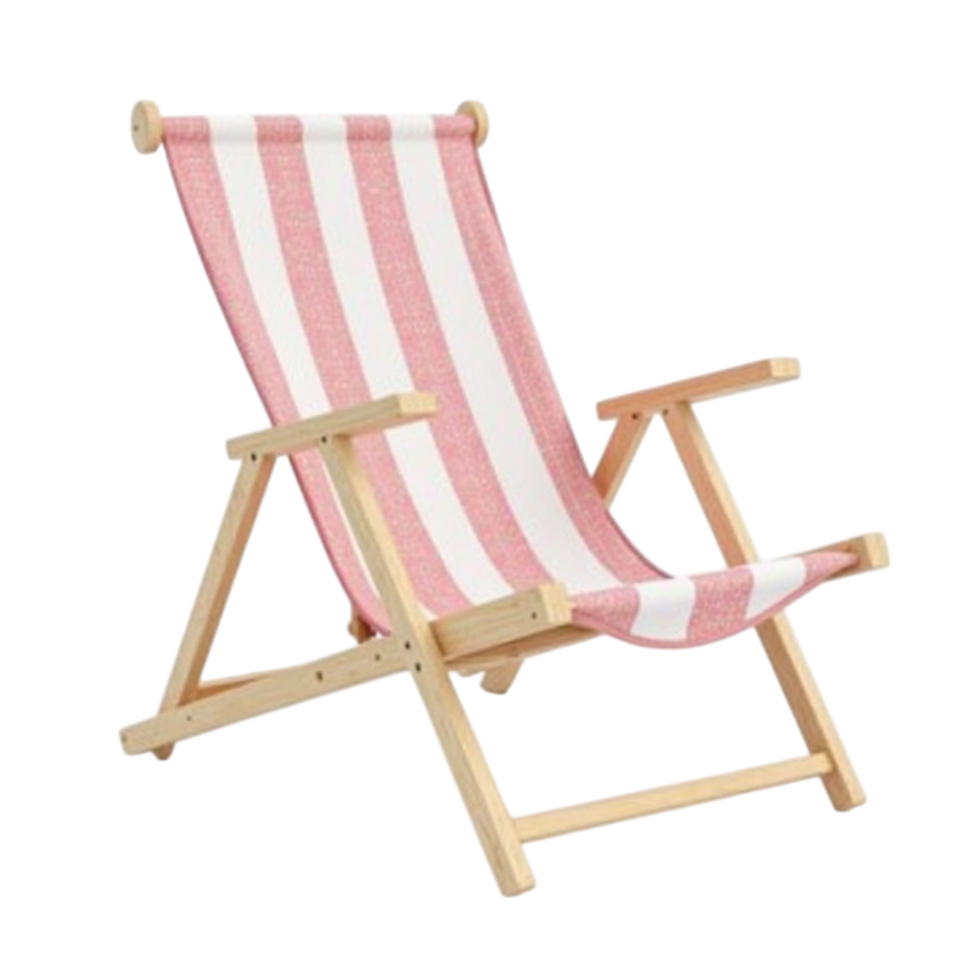 Classic Wooden Deck Chair with Pink and White Stripes on Transparent Background File png