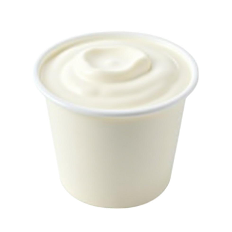 Close up of delicious creamy white yogurt or soft dessert in a cup transparent image file png