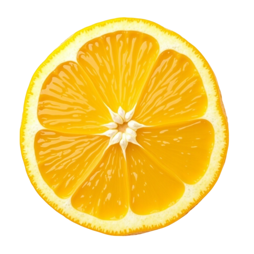 Close Up Top View of a Fresh Ripe Orange Slice Isolated on Black Background png
