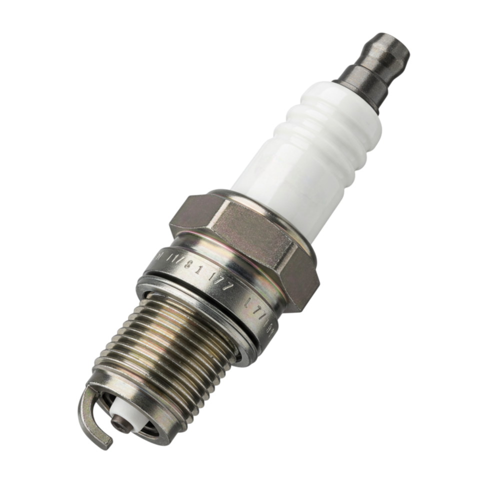 Close-up view of a new spark plug isolated on a black background, component for internal combustion engines png