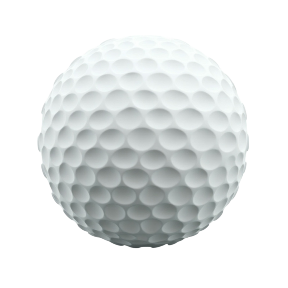 Close-up view of a single white golf ball against a transparent background graphic element png