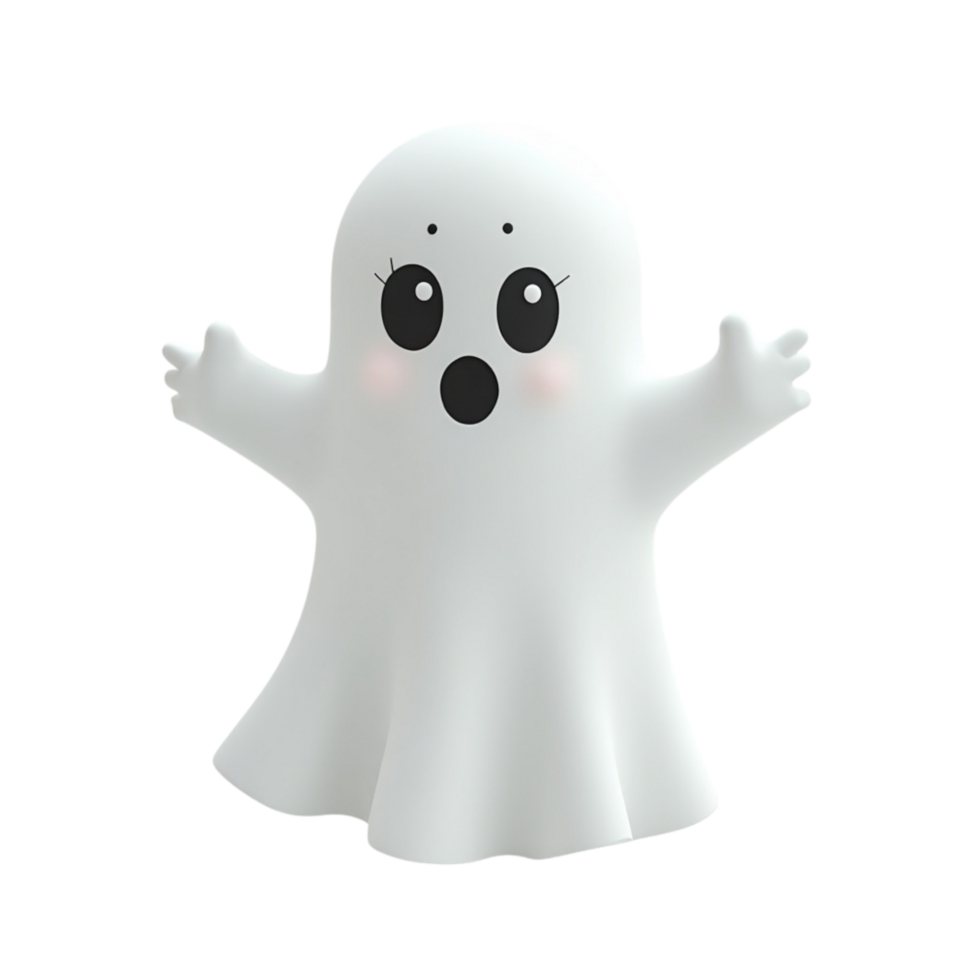 Cute 3D Cartoon Ghost Character with Open Mouth Isolated on Transparent Background for Halloween png