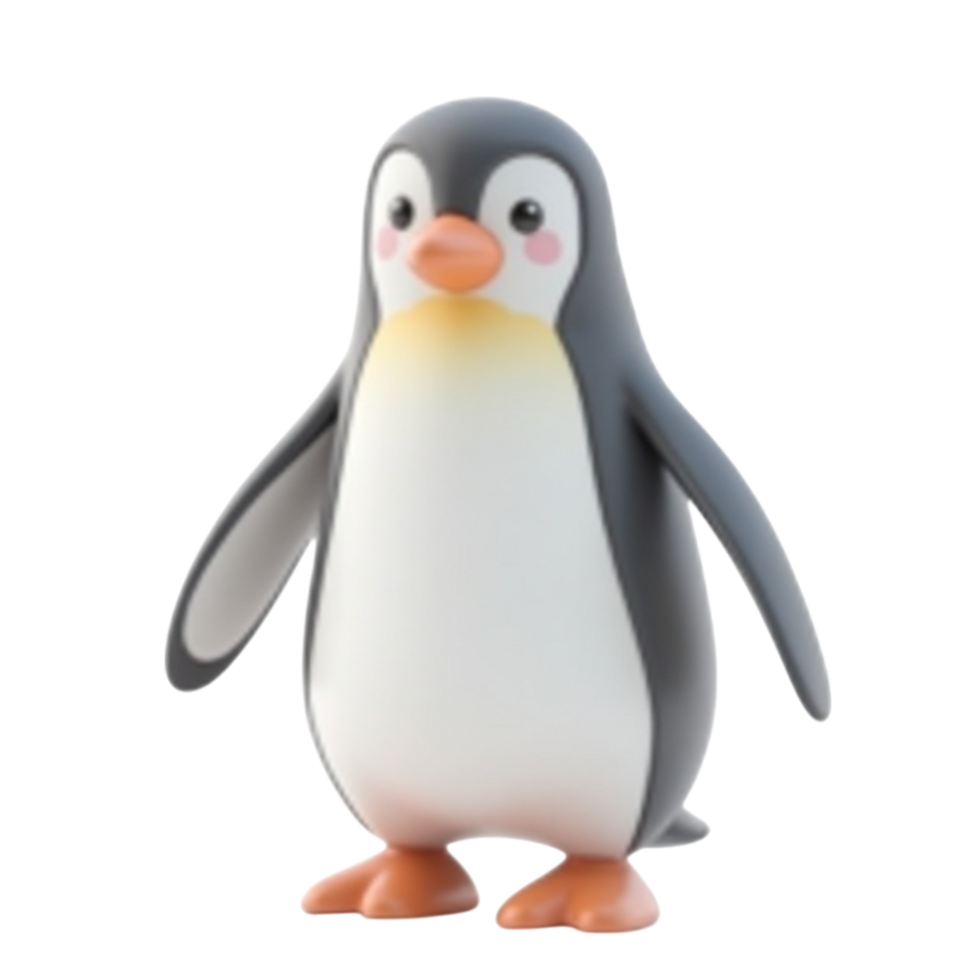 Cute 3D rendered cartoon penguin character standing isolated on transparent background png