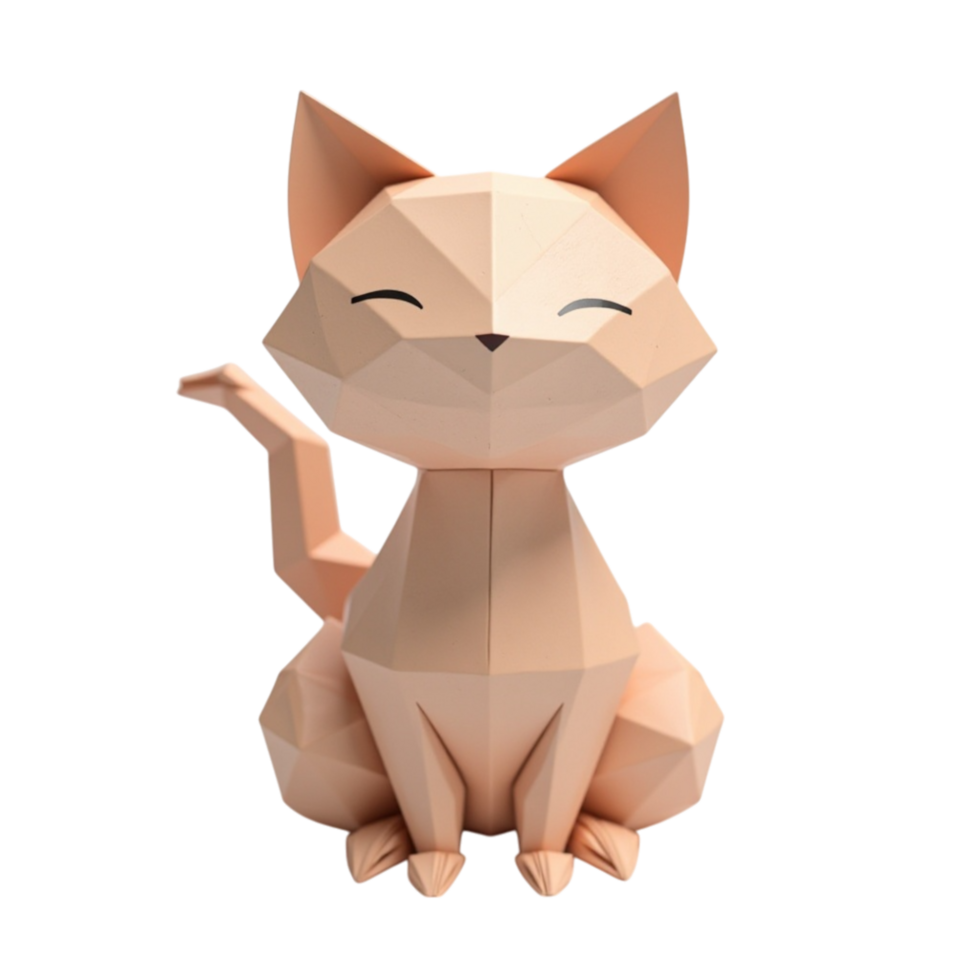 Cute Geometric Polygonal Cat Figure Standing on Transparent Background png