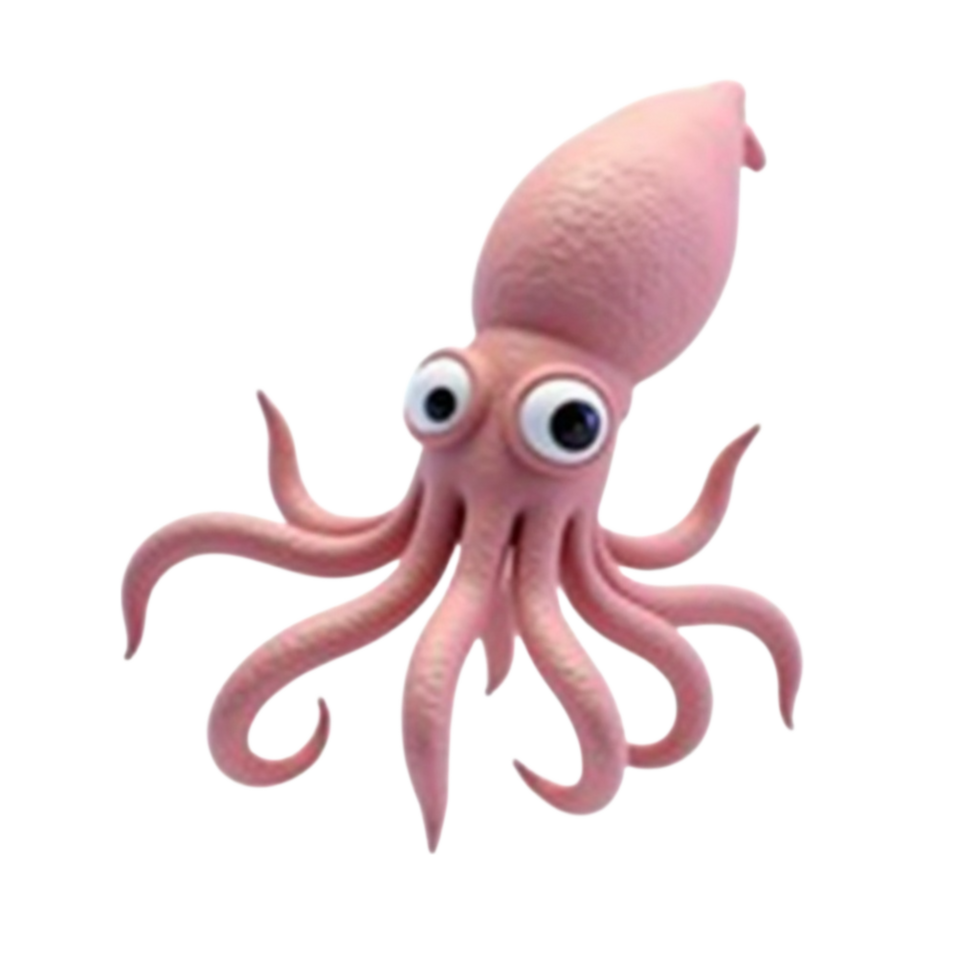 Cute Pink Cartoon Squid with Large Eyes Isolated on Transparent Background Graphic Illustration png