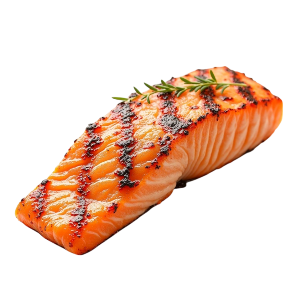 Delicious Grilled Salmon Fillet with Rosemary on Transparent Background for Food Design png