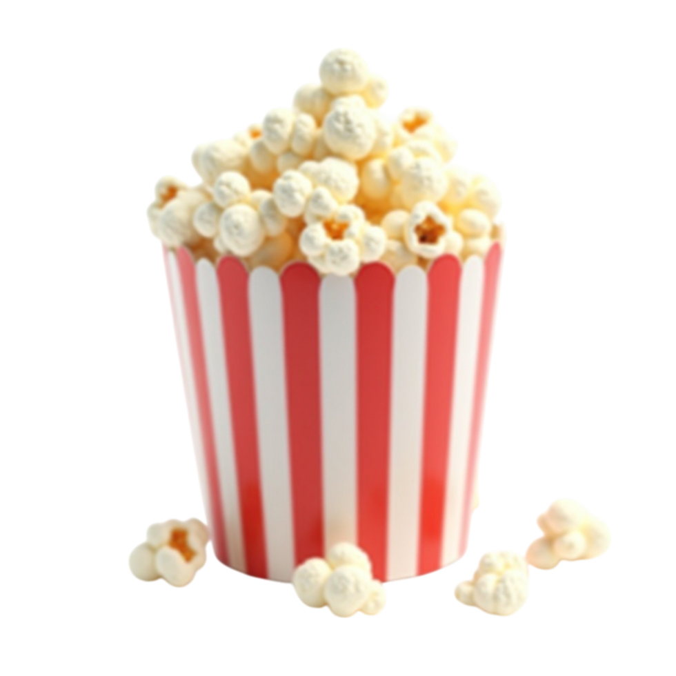 Delicious Movie Popcorn in Red and White Striped Container with Transparent Background File Isolated Snack for Entertainment png