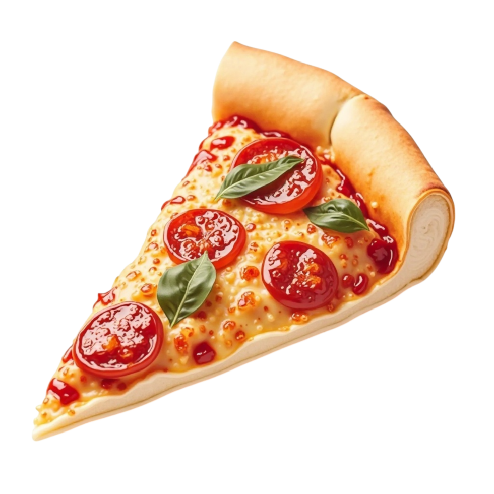 Delicious Slice of Neapolitan Style Pizza with Tomato and Basil on a Black Background, Transparent png