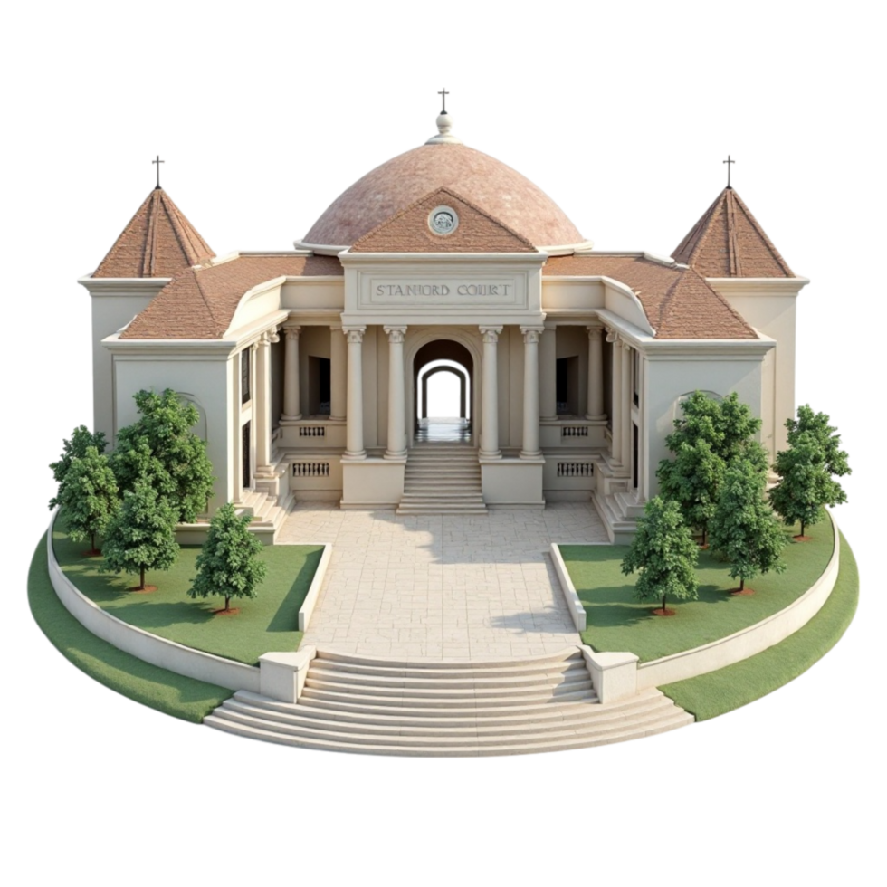 Detailed 3D model of a classical style public building or courthouse with dome and columns render png