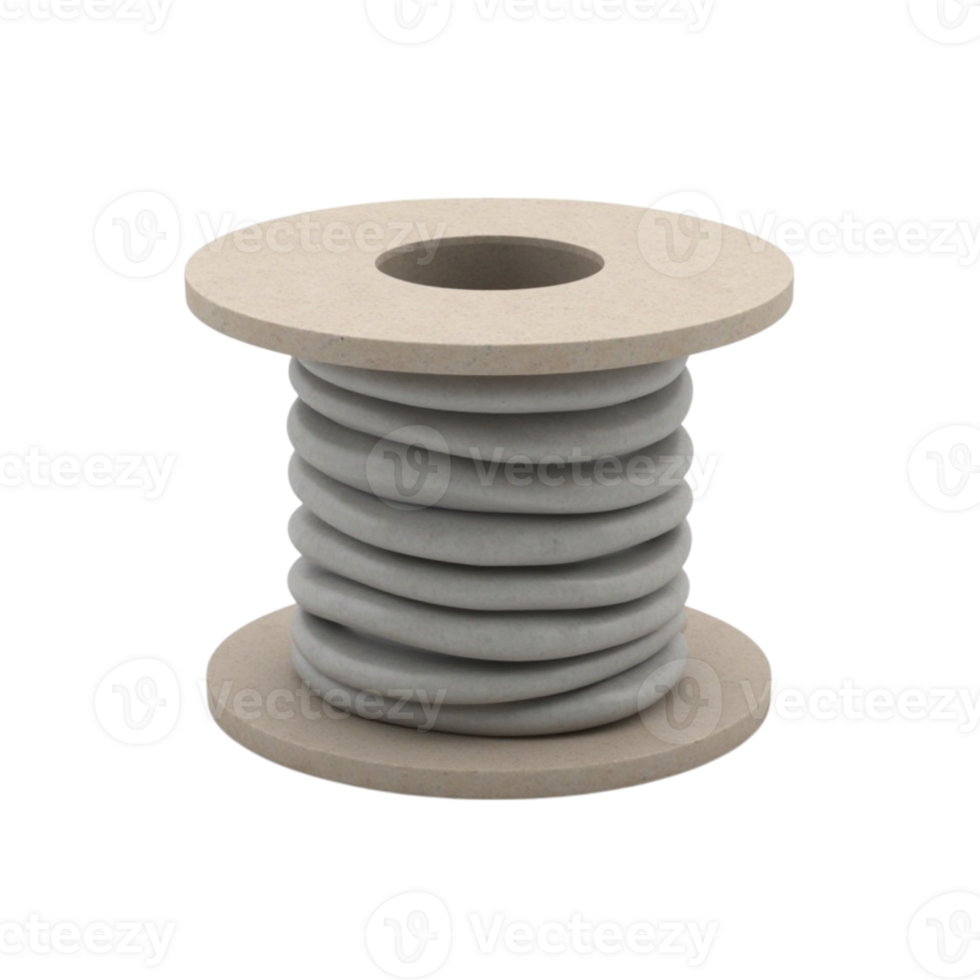 Detailed 3D Rendered Spool with Grey Material Wire Cable or Rope Isolated on Transparent Background File png