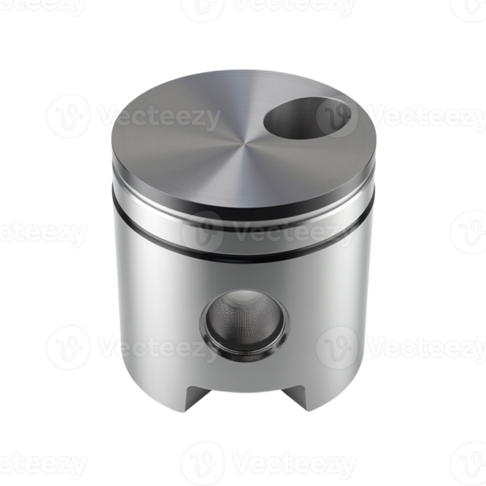 Detailed 3D rendering of a shiny metallic engine piston isolated on black background png