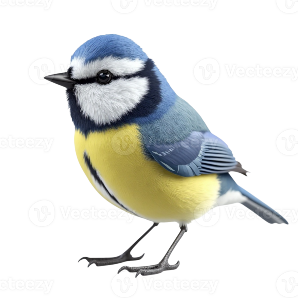 Detailed digital illustration of a vibrant blue tit bird standing isolated on transparent background png